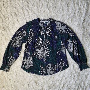 Veronica Beard Stretch Silk Blouse Buckley Black, Green and Blue Animal Print 8
